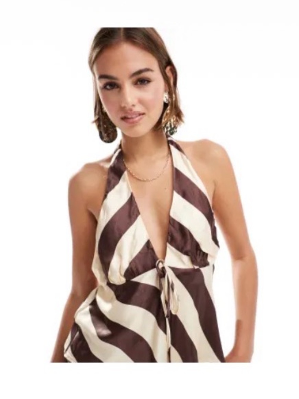 ASOS Design satin halter top tie front top